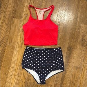Kortni Jeane Red racerback Tank Top and Polka Dot High-Waisted Swim bottoms S/M